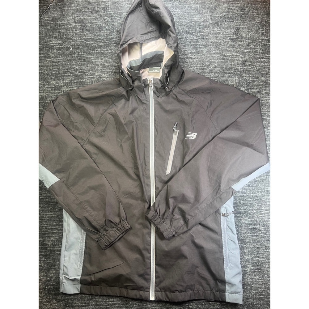 New Balance Windbreaker Jacket Mens XL Grey Full Zip Hooded Ripstop Colorblock